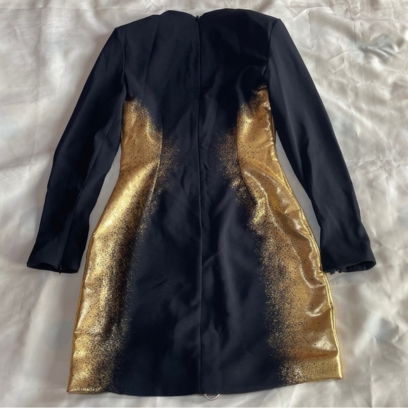 NEW! House of CB- Domenica Foil Long Sleeve Minidress Black Gold Size Medium - Picture 5 of 9